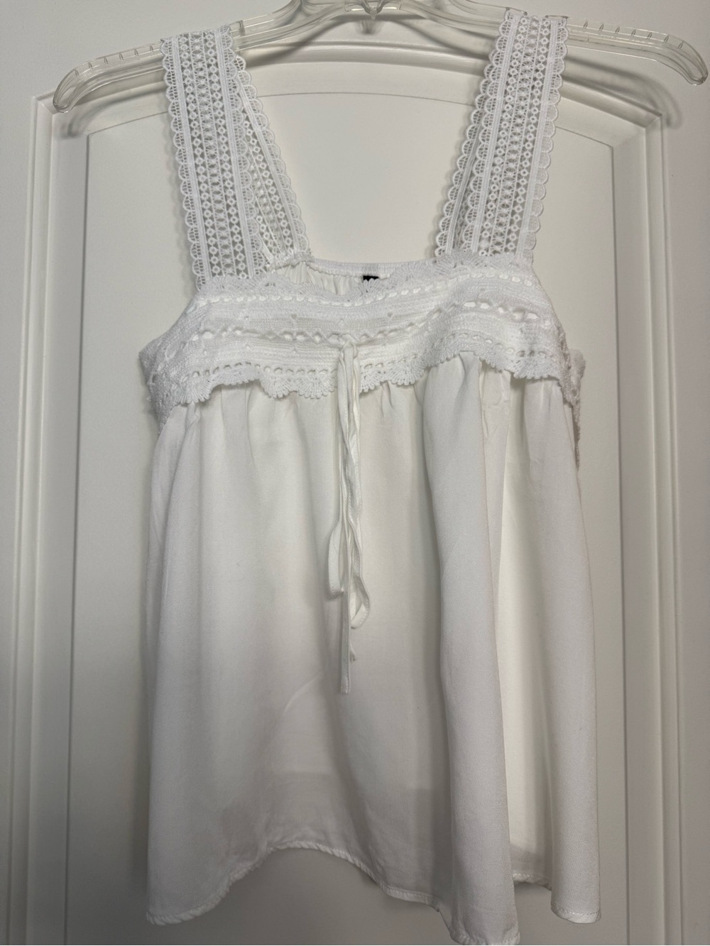 White Crochet-Trim Sleeveless Tank Top